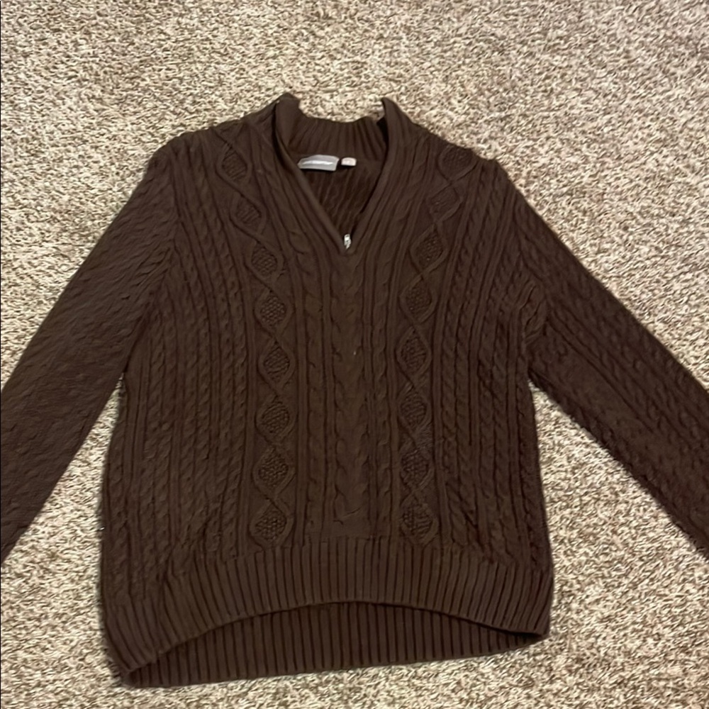 Croft & Barrow Brown V-Neck Sweater with Cable Knit Design